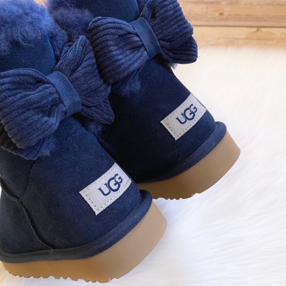 UGG Mini Bailey Corduroy Bow Boots In Navy - Picture 3 of 7